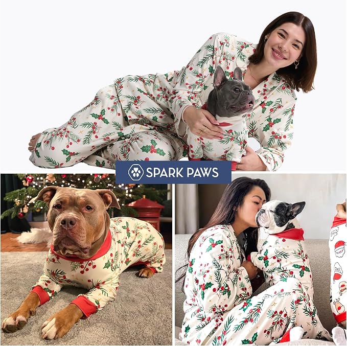 Spark Paws Dog Christmas Pajama, Dog Recovery Suit Male, Onesie, Ultra-Soft and 4-Way Stretch, for Small Medium and Large Breeds - Mistletoe - XL