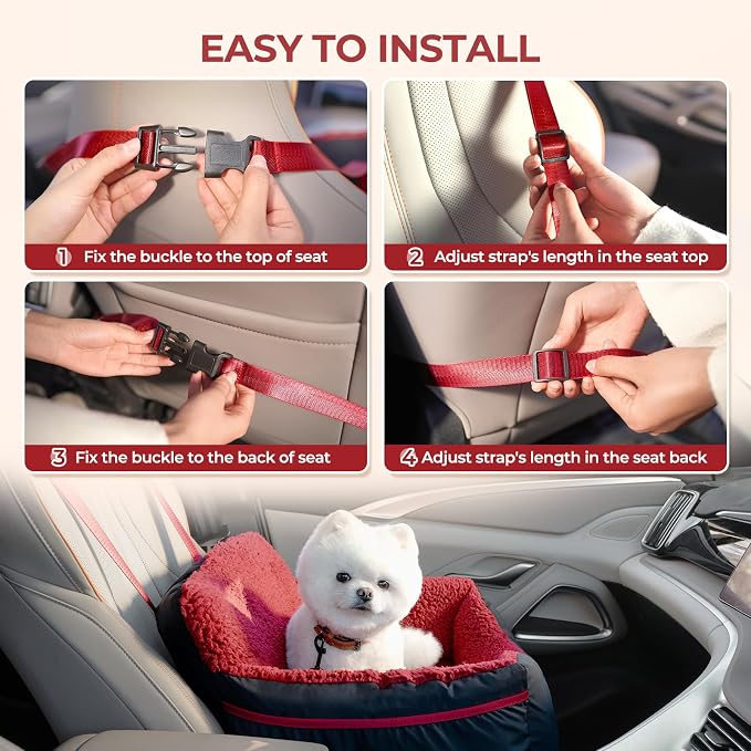 BurgeonNest Dog Car Seat for Small Dogs & Cats Under 25 lbs, Black red