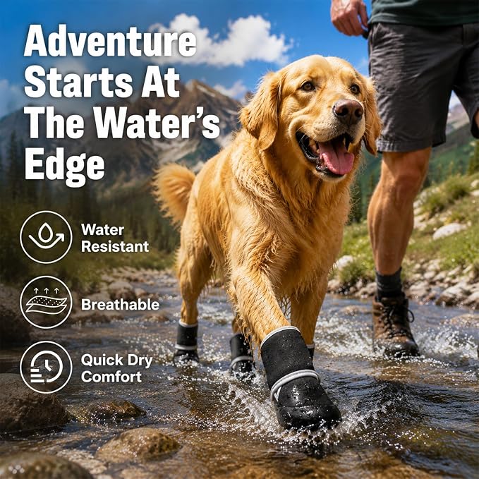 Dog Boots & Paw Protectors, Dog Shoes for Medium Large Dogs, Winter Snowy Day, Summer Hot Pavement, Outdoor & Indoor Hardfloors Skid-Resistant Sole, Black with Reflective Rugged 4PCS-Size2