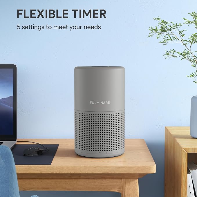 FULMINARE Air Purifiers for Bedroom H13 True HEPA Air Filter (Gray) | Remove Pet Hair, Smoke, Odors，Quiet Air Cleaner With Night Light, Portable Small Air Purifier for Home, Office, Living Room