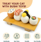 Woolbuddy Wool Cat Toys (Sushi 4 PCS) for Indoor Cats & Kittens Catnip-Free | 100% Pure Wool Felt Interactive Cat Toys, Catnip-Free for Bored Cats, Teething Kittens, Redirect Cat's Destructive Energy