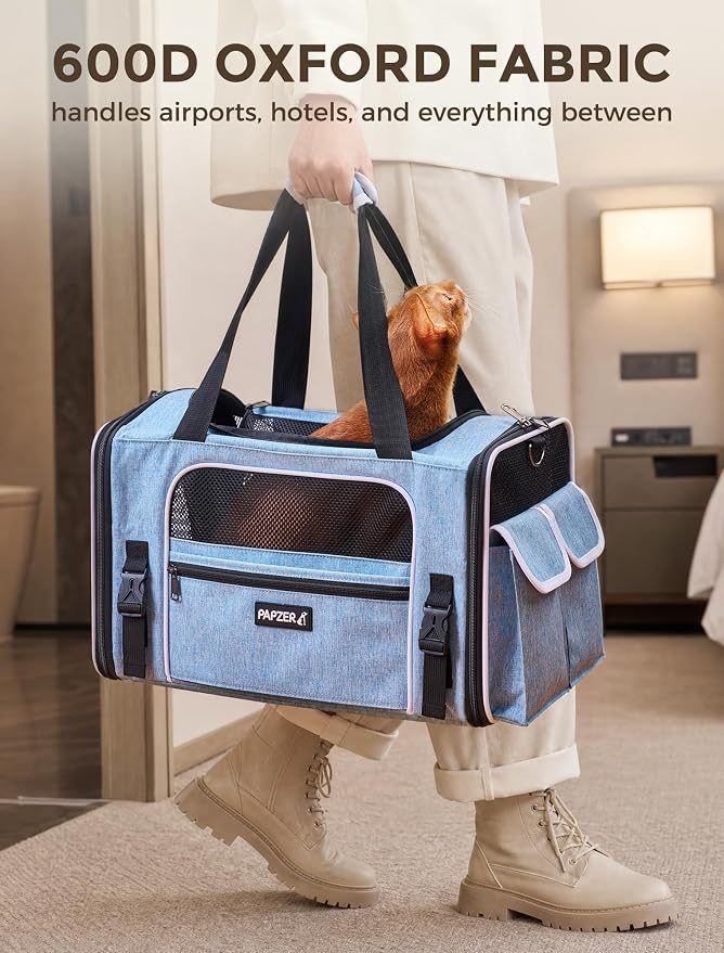 Soft Sided Pet Carrier, Travel Friendly, Small to Medium Cats 15 lbs | Seatbelt Buckles, Luggage Sleeve, Foldable Ventilated, Delta United American Airlines In-Cabin Under Seat Dog Crate Carry Bag