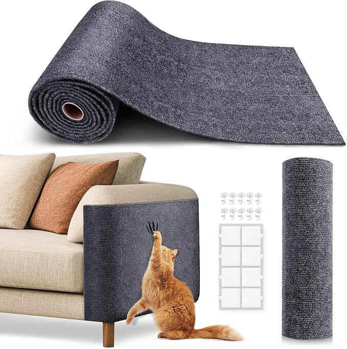 Cat Scratch Furniture Protector, Trimmable Self-Adhesive Carpet, DIY Climb Cat Scratcher Mat for Covering Cat Tower and Couch Protector from Cat Claws (78.7x15.8in Dark Gray)