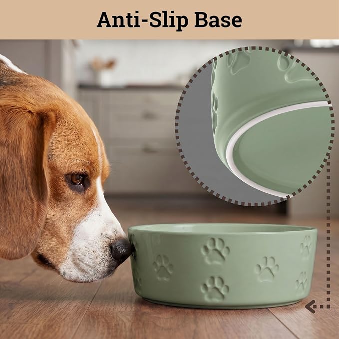 Ceramic Dog Bowl Set of 2 w/ Anti-Skid Base 6.5"W x 2.5"H, 3.8 Cup Capacity | Thick Ceramic, Dishwasher Safe, Anti-Skid Rubber Base, 3.8 Cups per Bowl, Ceramic Food & Water Bowls Set of 2 for Medium Dogs