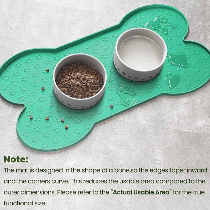 PWTAA Dog Food Mat Anti-Slip Silicone Dog Bowl Mat Thicker Pet Placemat Waterproof Cat Feeder Pad with Raised Edge Puppy Kitten Feeding Mats Suitable Small Medium-Sized Dogs Cats Eating Tray - 2PCS