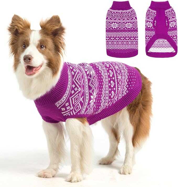 HOMIMP Dog Sweater Argyle - Warm Sweater Winter Clothes Puppy Soft Coat, Ugly Dog Sweater for Small Medium and Large Dogs, Pet Clothing Boy Girl, Purple L