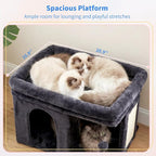 Heybly Cat Tree, 14" Cat Tower with Large Cat Bed & Condo HCT203SG | Cat Furniture for Indoor Cats Large Adult, Cat House with Scratching Posts and Spring Balls for Kittens, Smoky Gray