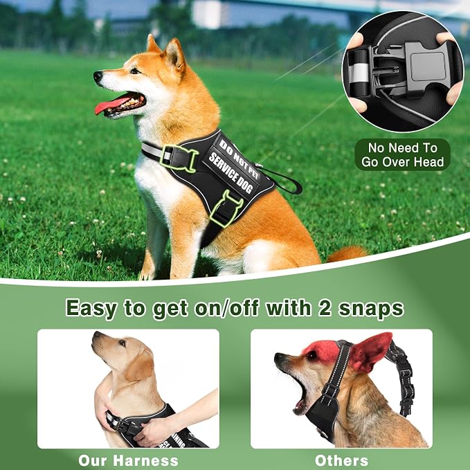 Service Dog Vest Harness and Leash Set+10 Patches,No Pull&Easy Walk Reflective Dog Harness with Soft Padded Handle for Training/Everyday,Fit Small/Medium/Large/Extra-Large Dogs (Black S) | No Pull&Adjustable Reflective Dog Harness Small Sized,Dog Leash...