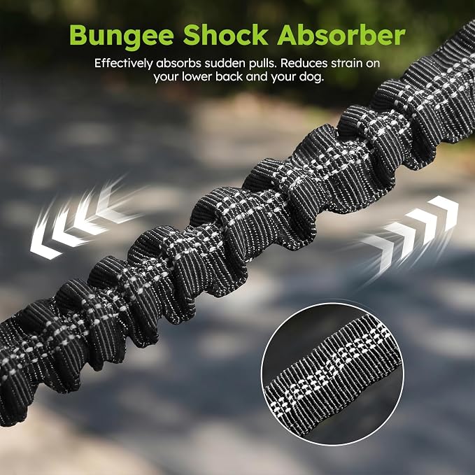 Pecute Hands Free Dog Leash for 2 Dogs, Waist Belt with Pouch, No Tangle | Shock absorbing bungee, dual padded handles, detachable waterproof fanny pack, heavy duty for large dogs, running & walking