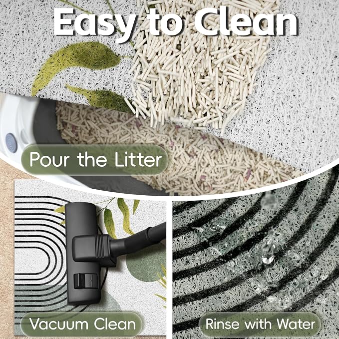 Cat Litter Mat Litter Trapping Mat, 40"x30" Waterproof Urine Proof Litter Box Mat Catcher Mat Non-Slip Washable for Kitty Kitten, Green