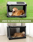 30 x 21 x 21 Inch Collapsible Soft Dog Crate for Dogs Up to 50 lbs, Portable Travel Pet Kennel with 4 Zip Doors, Foldable Indoor Outdoor Crate with Mat, Carry Bag, Grey