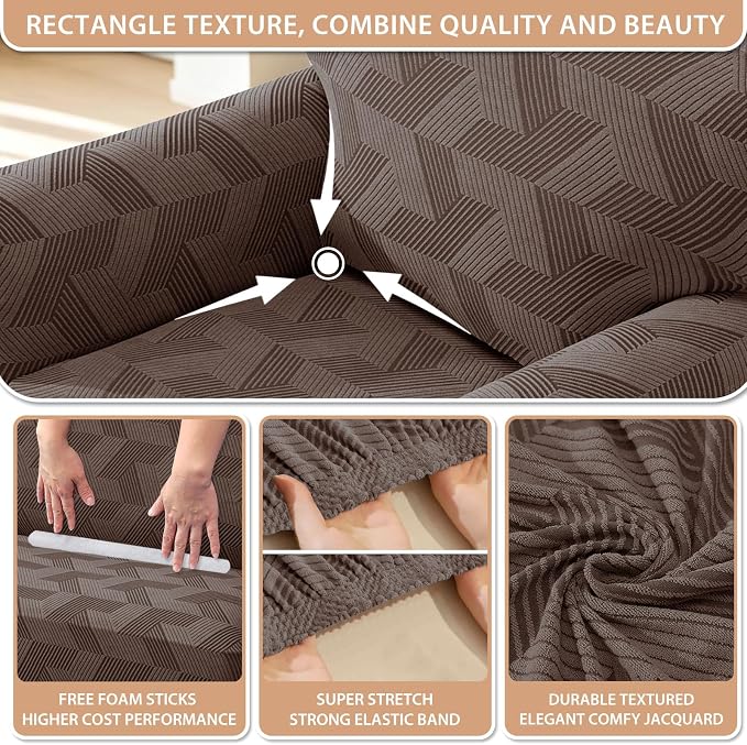 ZNSAYOTX Stretch Armchair Covers for, 1-Piece Chair Slipcovers for Living Room, Furniture Protector with Elastic Bottom for Dogs Cats Kids Geometrical Jacquard Fabric (Small, Brown)