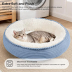 Love's cabin Round Donut Cat and Dog Cushion Bed, 20in Pet Bed for Cats or Small Dogs, Anti-Slip & Water-Resistant Bottom, Super Soft Durable Fabric Pet beds, Washable Luxury Bed Sky Blue Stripe