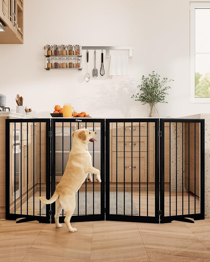 32" Extra Tall Free Standing Dog Gate Indoor, Foldable Pet Gate | for Doorways Stairs, 4-Panel Dog Fence with Support Feet for Stability, Folding Puppy Gate Easy to Carry No Drilling 72"x32"