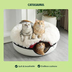 Peekaboo Cat Cave for Multiple & Large Cats Up to 30-45 Lbs, Fluffy Cat Beds & Furniture, Scratch Detachable & Washable Tunnel Bed, Comfy Donut Bed (Ruby Snowball, Large (Calming))