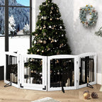 PUPETPO Freestanding Dog Gate with Door, Pet Gate for Stairs, 80 inch Wide Pet Barrier Indoor, Dog Fences Indoor, Support Feet Included, 4 Panels, 24" Tall, White & Black
