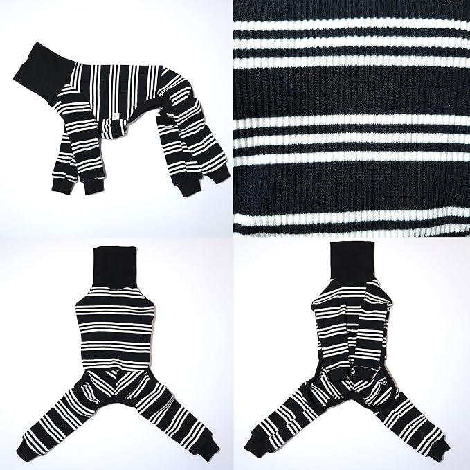 D Doggy Star Italian Greyhound Clothes Soft Stretchy Onesie Refined Stripe Outfit Whippet for Dog Coat (M,Onsi Ivory Str)