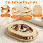 Cat Scratcher, Sisal Scratch Pad with Interactive Ball Track | No Assembly, Natural Sisal, Solid Base, Track with 3 Wooden Balls + 1 Catnip Ball, No Slip Pads, for Cat Exercise Sleep Chase