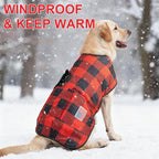 BEAUTYZOO Dog Winter Coat for Large Dogs Waterproof, Warm Reflective Great Dane Oxford Canvas Jacket, Fleece Dog Cold Weather Coats Windproof for Female Male Dogs, Red Plaid L