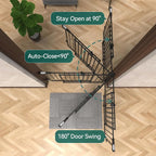 Babelio No Bottom Bar Baby Gate, 28" H x 26-43" W, Black | Easy Install| One-handed Opening| Auto-close| Drill Needed Indoor Safety Dog/Pet Gate for Stairs, Hallways & Doorways
