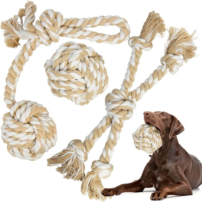 TwoEar Dog Rope Toys for Large Dogs - 3 Pack Dog Chew Toys | Indestructible Natural Cotton Rope Toys for Dogs - Tough Chew Tug of War Dog Toy for Boredom, Teeth Clean