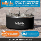 Master Pet Supply Stainless Steel Dog Bowls - 64 oz, Heavy Duty - Black Velvet, Double Wall Extra-Thick Insulated, Non-Slip Pet Water Bowl for Dogs, Cats & Pets, Anti Rust Metal, Dish Washer Safe