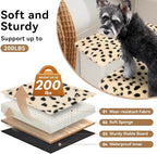 Zerbuger Dog Stairs with Storage, Beige Leopard 3 Steps Dog Ramp no Condo | 18" H Wider Dog Steps for High Beds Couch, Folding Storage Pet Stairs Gift for Climbing Small/Medium/Large Old Dogs Cats
