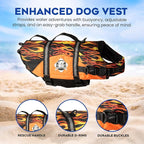 Dog Life Jacket — Premium Swim Vest with SafeChin Anti-Choke Collar | PAWS Aboard Racing Flames | RapidLift Rescue Handle, D-Ring, Reflective Trim | Boating, Kayaking, Pool | X-Large (80–110 lbs)