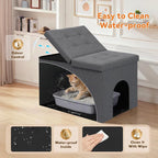 Zerbuger Cat Litter Box Enclosure Furniture for Odor Control,Hidden Cabinet | Cat Litter Box Furniture Ottoman With Flip-Up Lid,Cats Litter Box Bench With Storage Space, Dog Proof (Grey, Large)