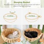 Globlazer Cactus Large Cat Tree, 80 inch Tall Climbing Tower, F80F, Green | Multi-Level Cat Scratching Tower for Indoor Multiple Large Adult Cats Kittens with 3 Cat Caves, 3 Hanging Baskets