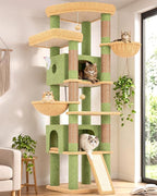 Globlazer Extra Large Heavy Duty Cactus Cat Tree, 80in Sturdy Cat Tree Tower for Multiple Indoor Cats Large Adult with Scratching Posts, 2 Spacious Condos with Padding, 2 Soft Perches, S80C, Green
