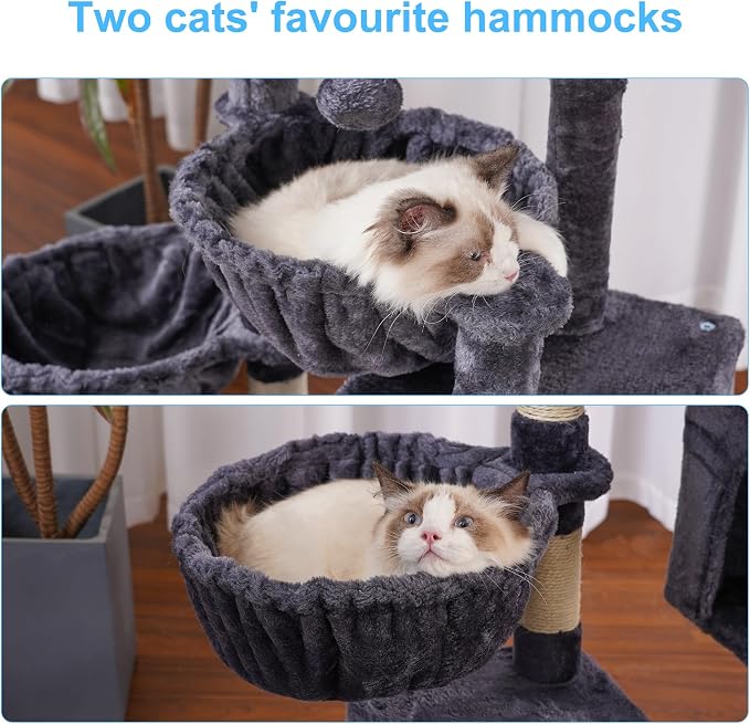 Hey-brother Cat Tree Tower with Large Bed, Hammocks, Scratcher, MPJ006SG | 35.4 Inches Cat House with Cozy Condo, Sisal Scratching Posts for Indoor Cats, Smoky Gray