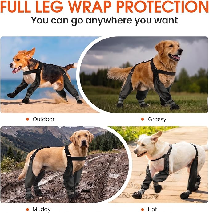 Waterproof Dog Suspender Boots Non-Slip for Small Medium (Black XXL | Dog Paw Protectors for Outdoor Walking Stay-On,Dirt-Proof Comfortable Booties