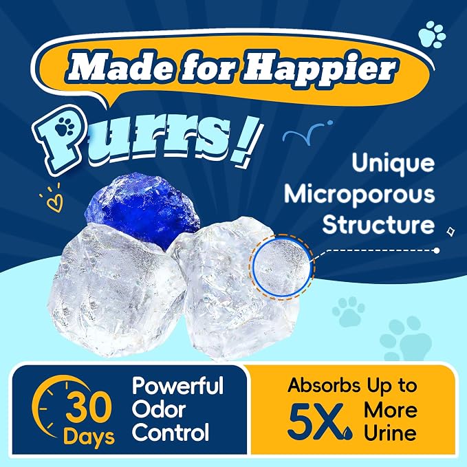 LMJP Crystal Cat Litter for Long-Lasting Odor Control, Non-Clumping, 8.6lb | 2 Months Supply, Unscented, Rapid Water Absorption, Low Tracking, Low Dust, Lightweight, Blue & White Silica, 2 Pack of 4.3lb