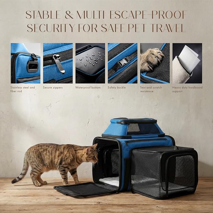 Top and Side Expandable Pet Carrier with Treat & Pet Window,17x11x9.5 Inch Alaska Hawaiian Airline Approved,Soft-Sided Dog Carrier for Small Dogs and Cats,Travel Cat Carrier with Locking Safety Zipper