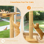 54" Tall Cat Scratching Post with Window Perch | Gray Fluffy Cushion, 3-Piece Thickened sisal Roman Columns, Drill-Free Suction Cup, Elevated Privacy Hammock, 60 LBS Capacity