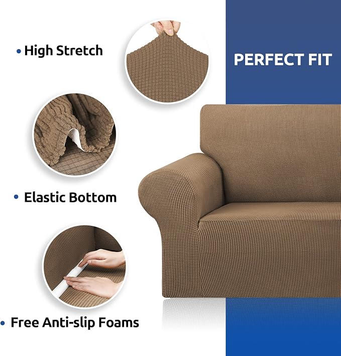 Stretch Chair Sofa Slipcover, Single Couch Cover,Camel | 1-Piece Washable Sofa Cover,Pet Friendly (31"-55") Furniture Protector Soft Jacquard Elastic Bottom for Dogs & Kids