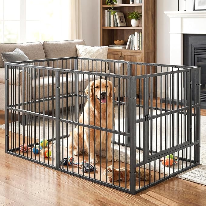 Dog Playpen 32" Height – Heavy Duty, Foldable | 25mm Steel Tubes, 40.8 lbs sturdy frame, rubber non-slip feet, indoor & outdoor, tool-free assembly, Small & Medium Dogs