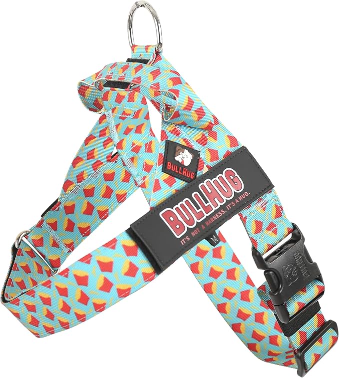 BULLHUG Adjustable Dog Harness– No Pull, No Choke – for English Bulldogs, French Bulldogs, Pugs & Broad-Chested Breeds – Easy, Safe Walks (Fries, Medium)