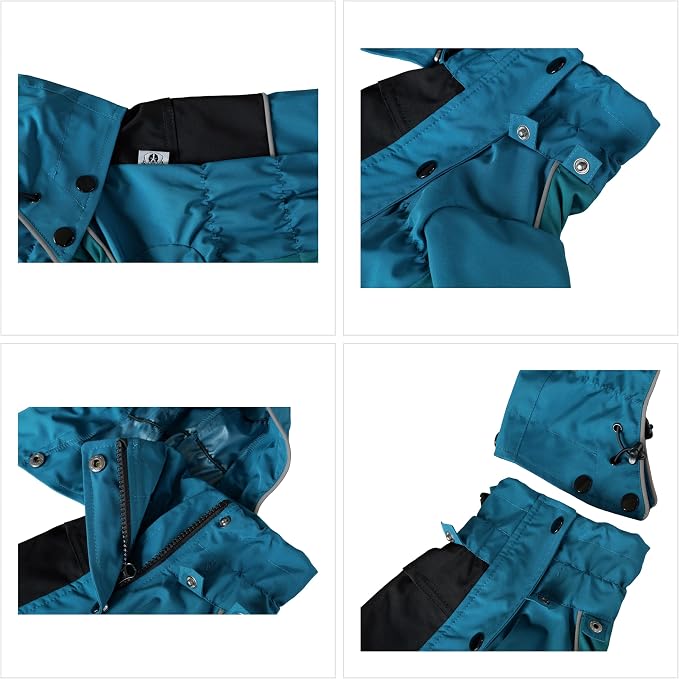 LOVELONGLONG Waterproof Dog Raincoat with Removable Hood – Outdoor Full Body Dog Jacket, Windproof Snowproof Shell Suit – All Season Pet Rain Gear Ocean Teal L