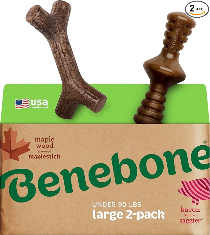 Benebone 2-Pack Maplestick/Zaggler Durable Dog Chew Toys, Dog Bones, Large