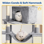 ABCPET 63" Multi-Level Cat Tree Tower for Indoor Cats, Light Grey | 63" multi-level cat tower with sisal scratch posts, cat condo, hammock, dangling toy & wide perch for indoor cat rest & play