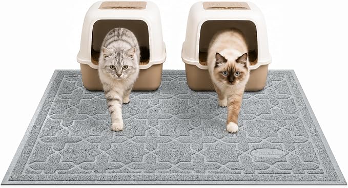 Yimobra Cat Litter Mat, Easy Clean Trapping PVC Mat, 47" x 36", Waterproof Backing, Non Slip Bottom, Scatter Control Pad for Litter Box, Grey