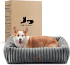 Dog Bed Medium Size Dog, Rectangle Orthopedic Pet Bed for Car and Indoor, Comfort Fluffy Memory Foam Dog Beds with Anti-Slip Bottom,Grey(30x24x8inchs)
