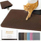 Cat Litter Mat 27"x46",Double Layer EVA litterbox Mat, Brown | Waterproof honeycomb large grid, urine-proof and odor-free. Traps litter, easy cleanup,Washable, non-slip backing