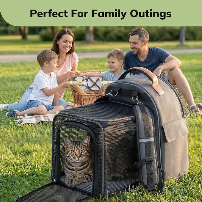 Morpilot Expandable Cat Carrier Backpack for Small Dogs & Cats Up to 12lbs, Breathable Mesh Pet Travel Backpack with Safety Leash, Foldable Airline Approved Carrier for Hiking Camping Outdoor, Grey