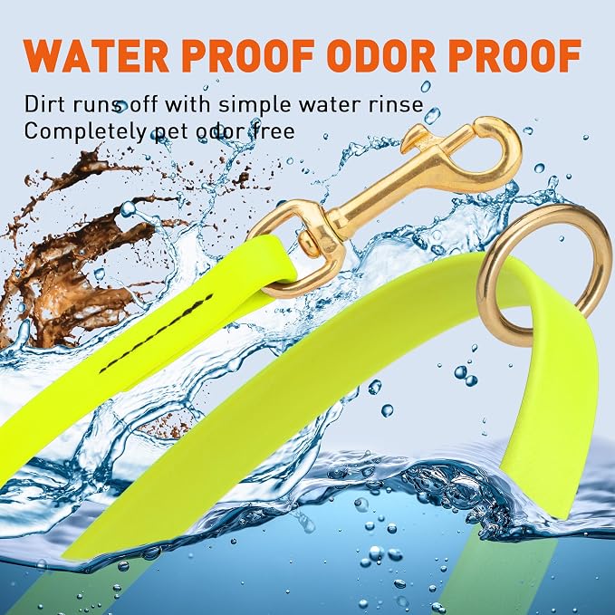 Viper Biothane K9 Working Dog Leash Waterproof Lead for Tracking Training Schutzhund Odor-Proof Long Line with Solid Brass Snap for Puppy Medium and Large Dogs 6ft, Safety Yellow