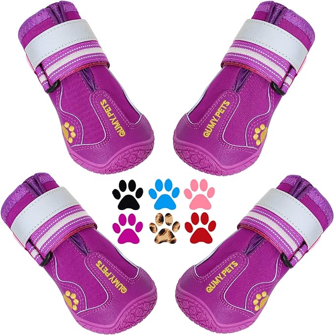 QUMY Dog Shoes for Hot Pavement, Dog Snow Boots & Paw Protectors for Winter | Dog Booties Medium Large Size Dogs, Water-resistant in the Rain, Outdoor Walking, Indoor Hardfloors Skid-resistant Sole