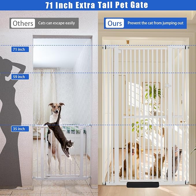 SHYUJAJIE 71 Inch Extra Tall Pet Gate for Cats | 29.92"-43" Adjustable Wide Dog Gates,Pressure Mounted Walk Through Tall Pets Gate for Doorways,Hallway,Stairs,White