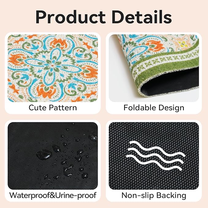 Cat Litter Mat, 24"x15" High Density PVC Litter Trapping Mat, Non-Slip, Waterproof & Urine-Proof Litters Catcher Mats, Keep Floor Clean, Soft on Kitten Paws, Cat Essentials Bean Green